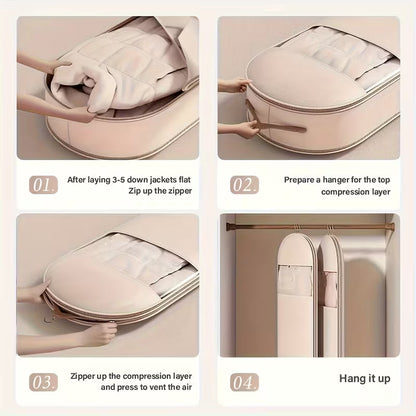 3-Size Pink And Beige Compression Hanging Storage Bags